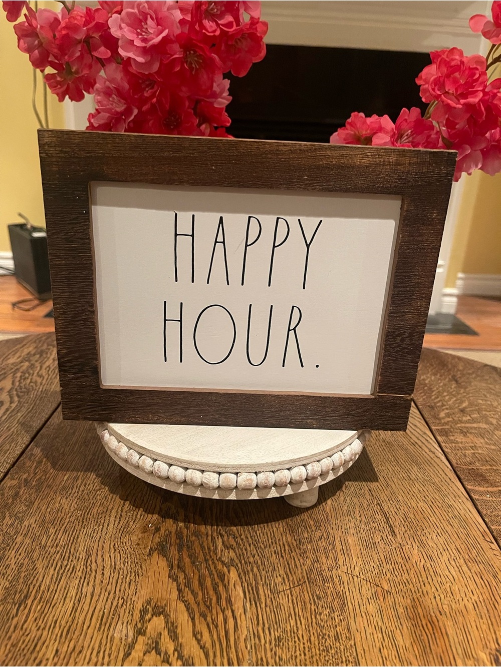 Rae Dunn Rustic 'Happy Hour' Wood Framed Sign - White & Dark Brown